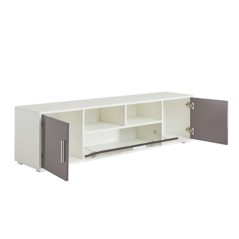 Meuble télé à DEL pour téléviseur de 70 po ou moins, console de divertissement moderne pour le salon et la chambre à coucher avec armoires de rangement