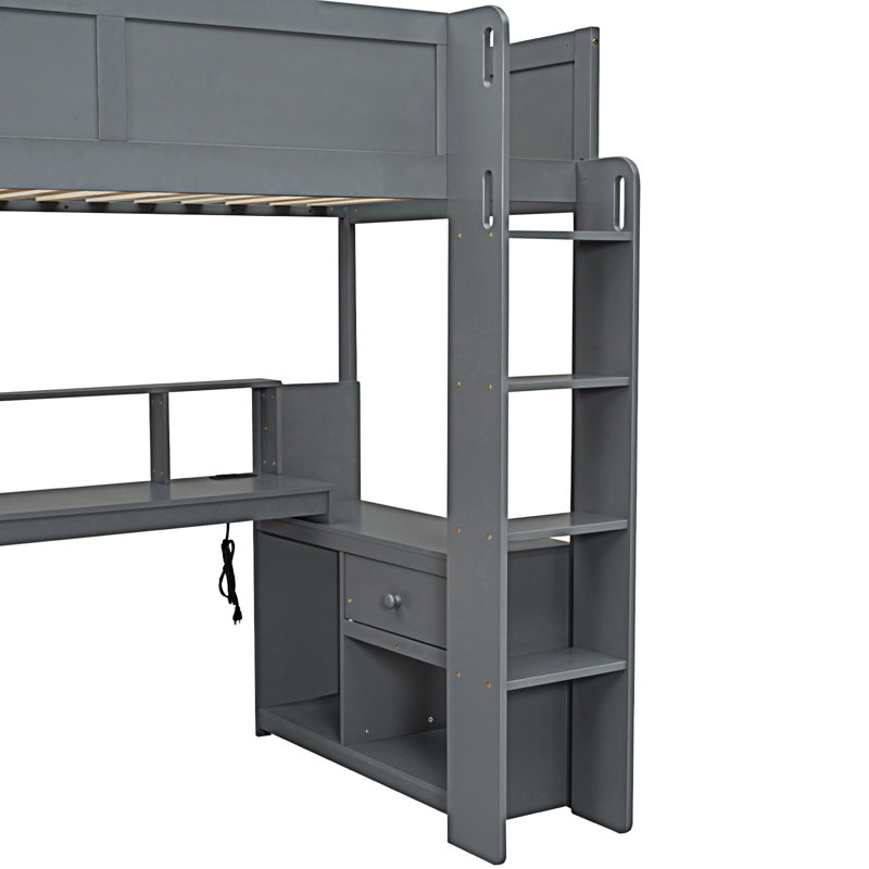 Lit mezzanine en bois avec bureau Wood, Lit simple
