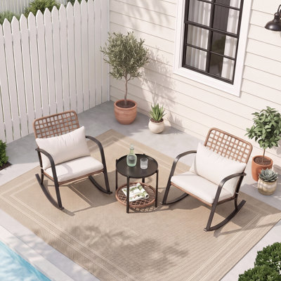 3-Piece Patio Bistro Set with Rocking Chairs & 2-Tier Coffee Table 