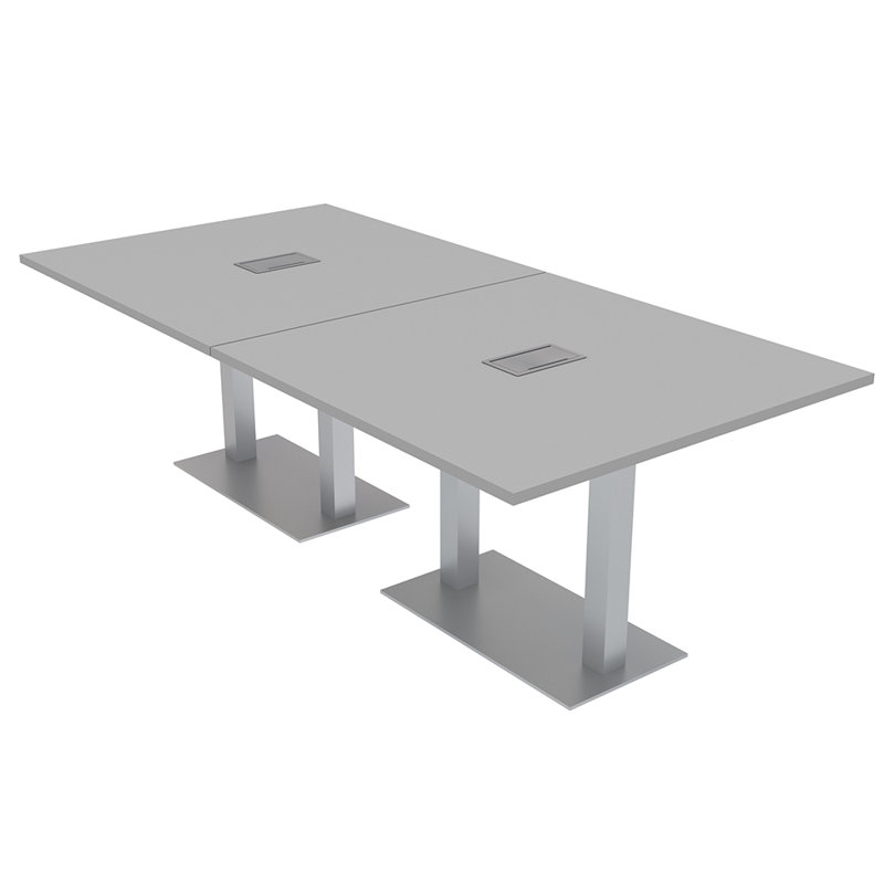 Table de conférence rectangulaire avec base en métal double | Unité électrique, Argent argent, L 96 po x l 48 po