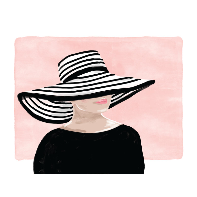 Striped Hat with Blush Blackground - Painting Print, 20cm H x 30cm W, Wrapped Canvas