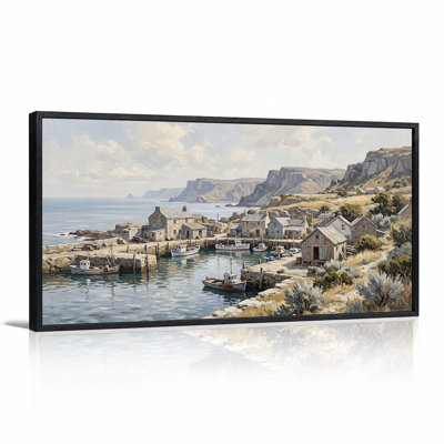 Coastal Fishing Village with Stone Cottages Canvas Wall Art