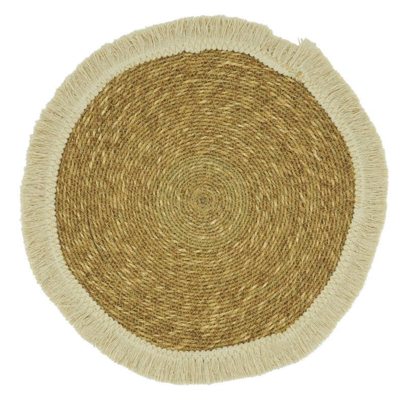 Natural Fringe Border Fabric Table Placemats Set of 4