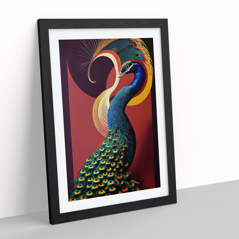 Classy Peacock - Single Picture Frame Print, Black, 64cm H x 46cm W x 2cm D