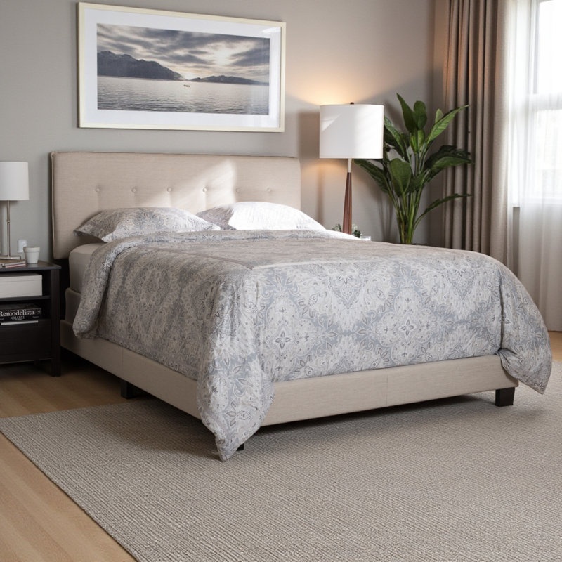Julian Upholstered Standard Bed, Queen, Light Beige