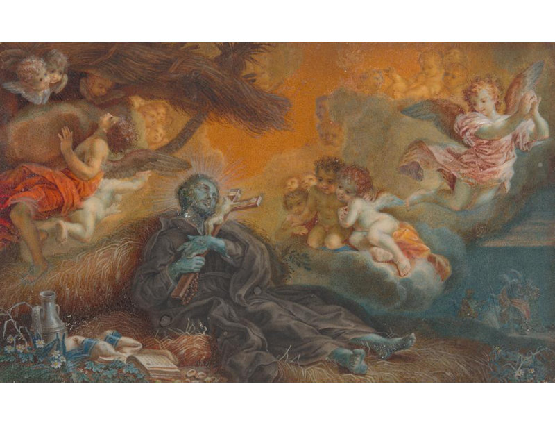 «The Mort of St. Francis Xavier» par Veronica Stern - Art mural sur toile tendue avec châssis, H 24 po x l 17 po