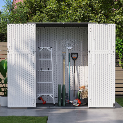 4.7’ W X 2.2’ D Outdoor Resin Vertical Tool Shed, Storage Shed, Durable Garbage Shed For Garden Patio Furniture And Yard Tools