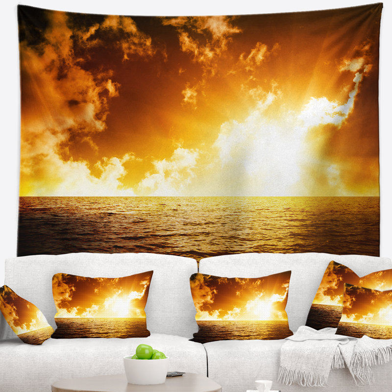 Tapisserie coucher de soleil sur la plage, H 50 po x l 60 po