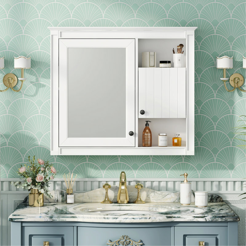Élégante armoire de rangement pour salle de bain, armoire murale de salle de bain avec miroir, armoire de rangement murale avec 3 tablettes