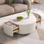 Table basse ronde moderne mobile avec roulettes, 2 tiroirs, plateau en pierre frittée à motif marbré-1043721977