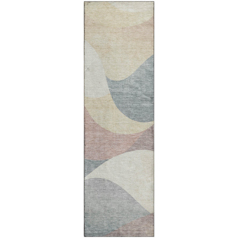 Premium Machine Washable Mayfield  swirls Rug, Beige, 2'3" x 7'6" Runner