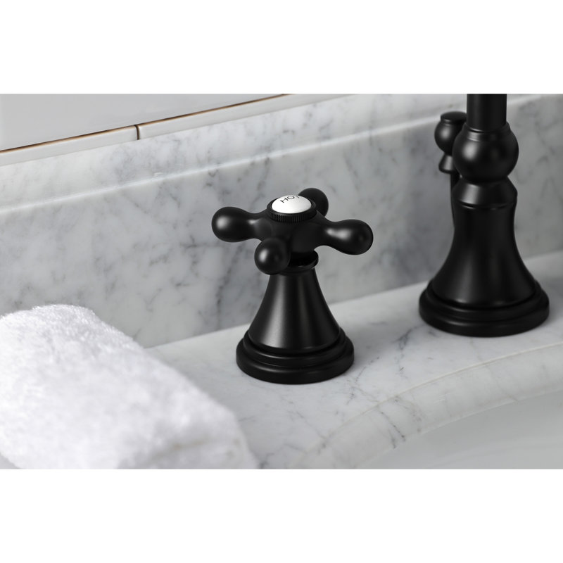 Kingston Brass Governor Two-Handle 3-Hole Deck Mount Widespread Bathroom Faucet with Brass Pop-Up Drain, Matte Black