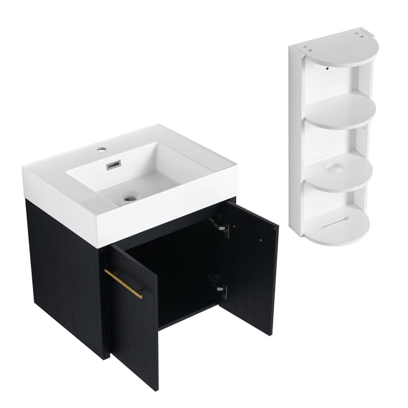 Meuble-lavabo mural moderne en contreplaqué avec lavabo en résine pour un rangement élégant dans la salle de bain