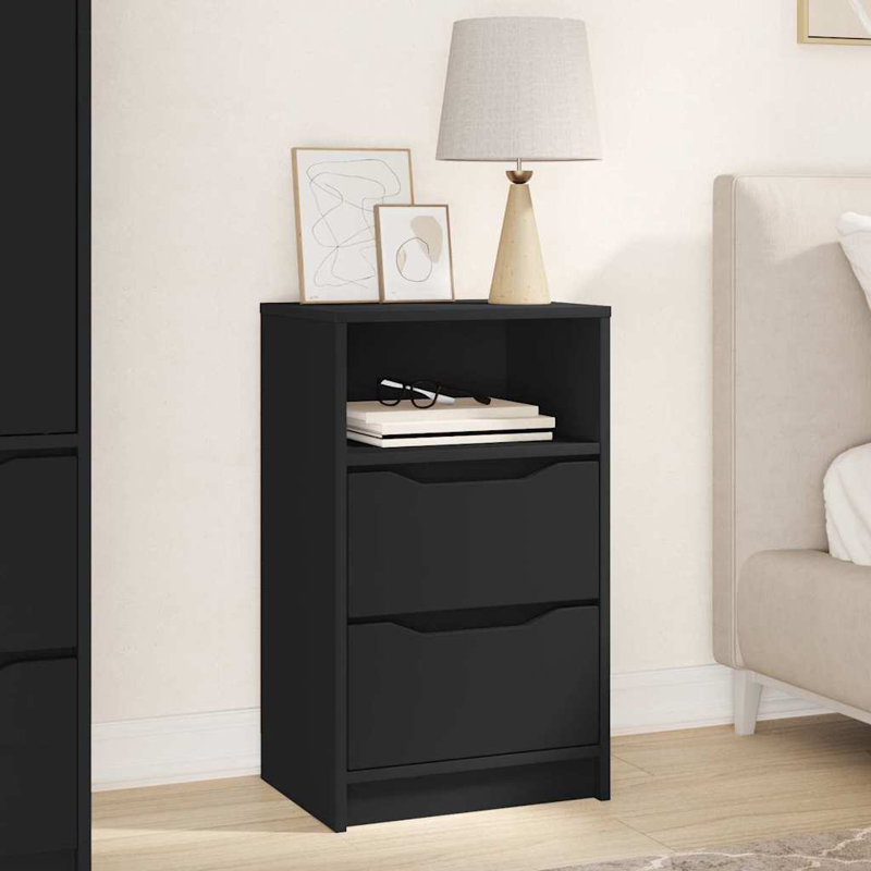 40cm W Manufactured Wood Bedside Table, Black