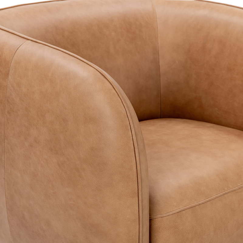 Rinner Leather Swivel Club Chair, Heritage Tan Genuine Leather