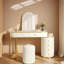 Meuble-lavabo de luxe avec miroir à DEL 3 couleurs et tabouret, coiffeuse à longueur réglable avec armoire latérale mobile et 6 tiroirs