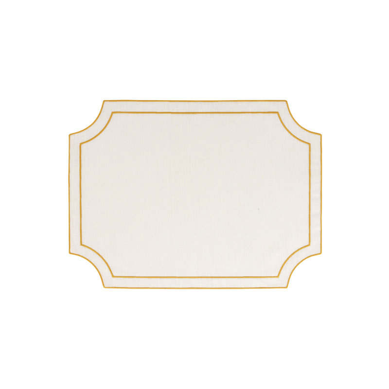 Tessuti Rectangular Placemats with Stitching, White/Gold