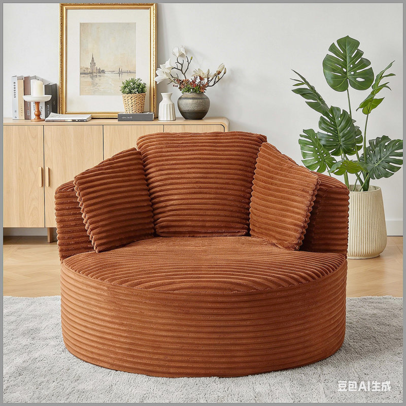 Compressible Corduroy Round Chair with Cushioned Backrest - Modern Comfort Seating for Living Room,Office,Apartment(no swivel)