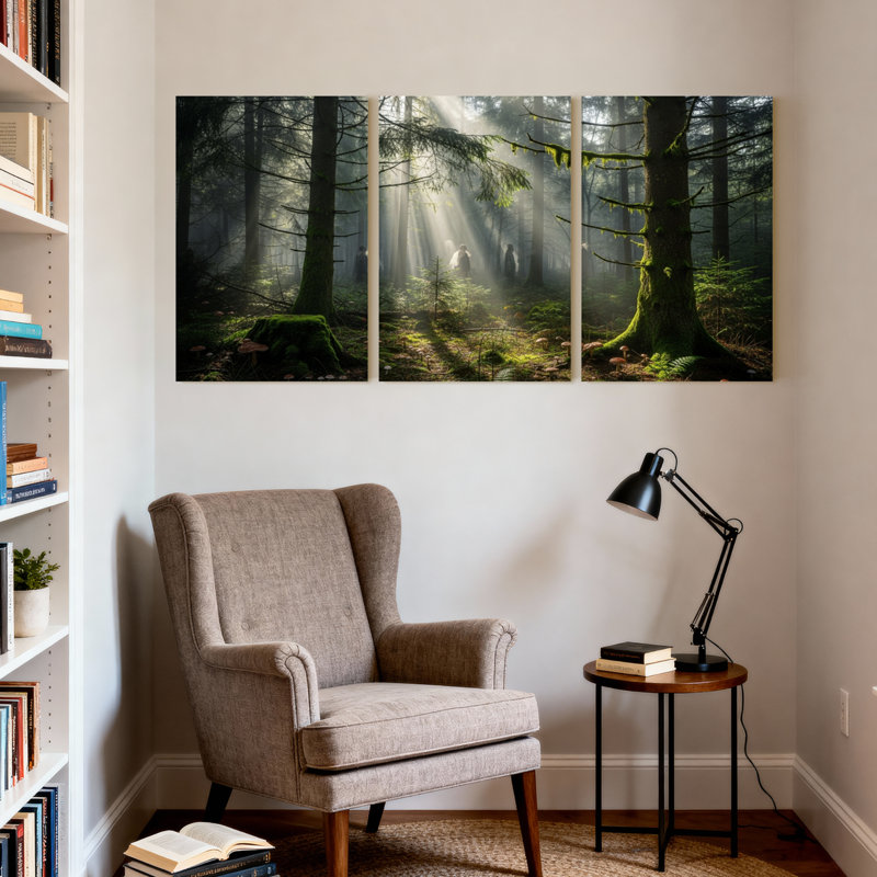 Ensemble de 3 reproductions d'art sur toile Mystic Forest Light Rays Trees Moss Scenic & Cityscapes, H 18 po x l 36 po