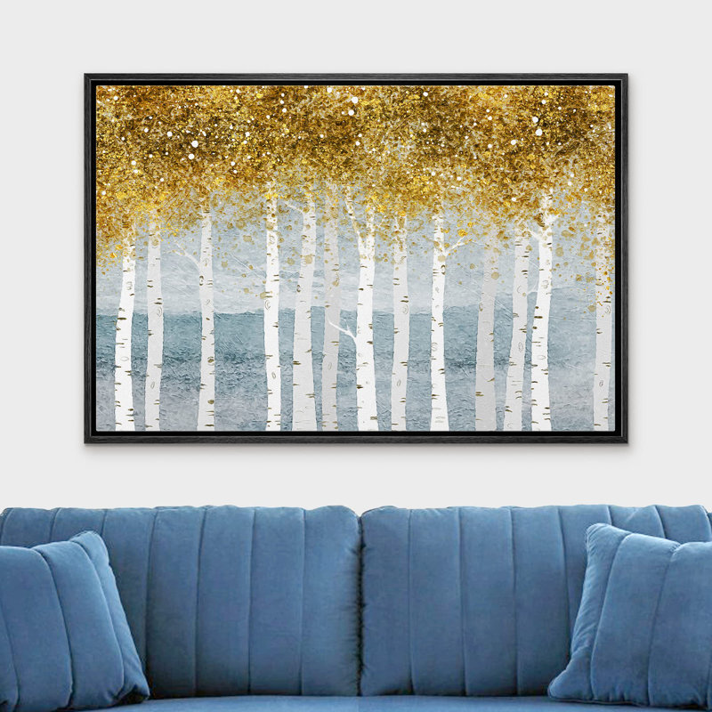 Abstrait, forêt, rustique, or, sarcelle, pastel, automne, automne, forêt, nature sauvage, illustration, campagne