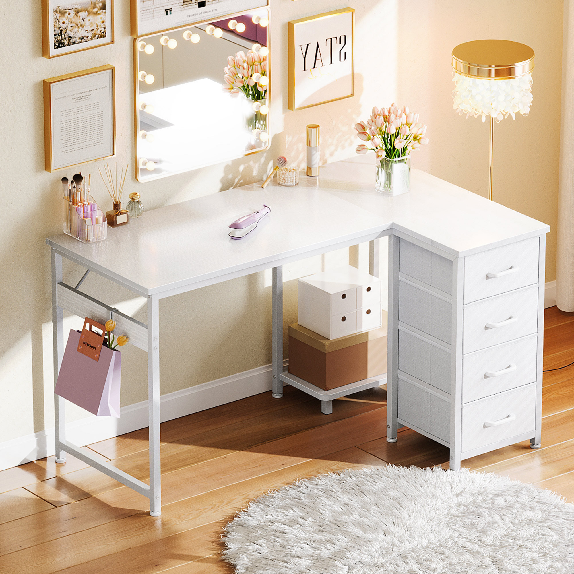 Ebern Designs L-Shaped Writing Desk with Storage Drawers