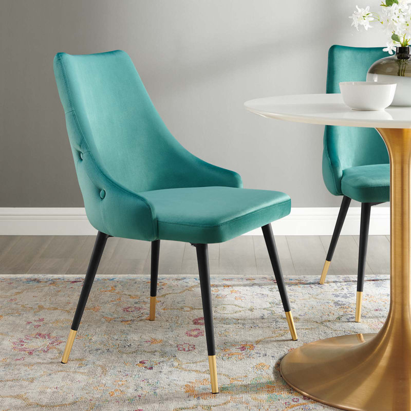 Chaise parsons capitonnée en velours, Tissage uni bleu sarcelle
