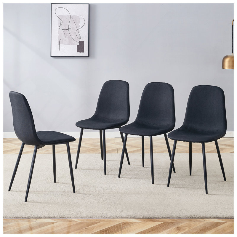 Chaise de luxe simple luxueuse - ensemble de 4 chaises de salle à manger en lin et coton noir à haute résilience avec pieds en métal noir.