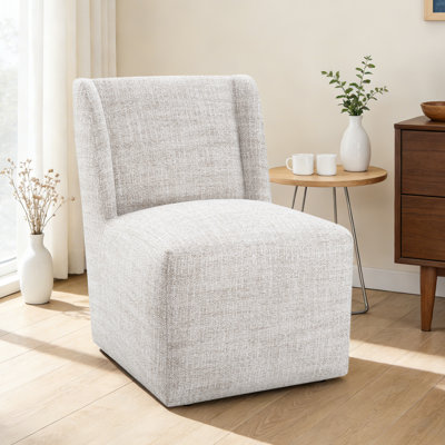 Upholstered Dining Chairs With Casters, Modern Solid Wood Side Chair With Rollers, No Assembly Required, Dining Room, Bedroom, Kitchen, Reading Room