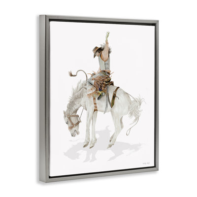  Cowgirl on Rearing Horse Framed Floater Canvas Wall Art by Cindy Jacobs
