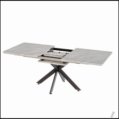 Table de salle à manger extensible grise avec pieds en X modernes, parfaite pour les réunions de famille et les banquets, 62,4 po