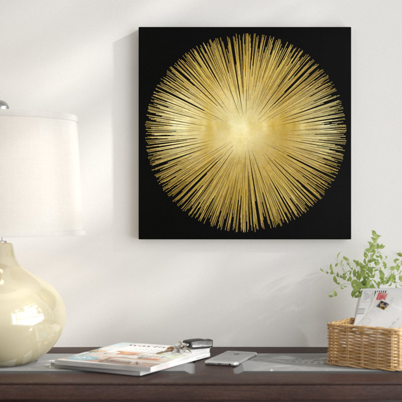 Sunburst on Black I, impression sur toile tendue, H 18 po x l 18 po x P 1,5 po, Toile avec cadre noir, Pas de tapis