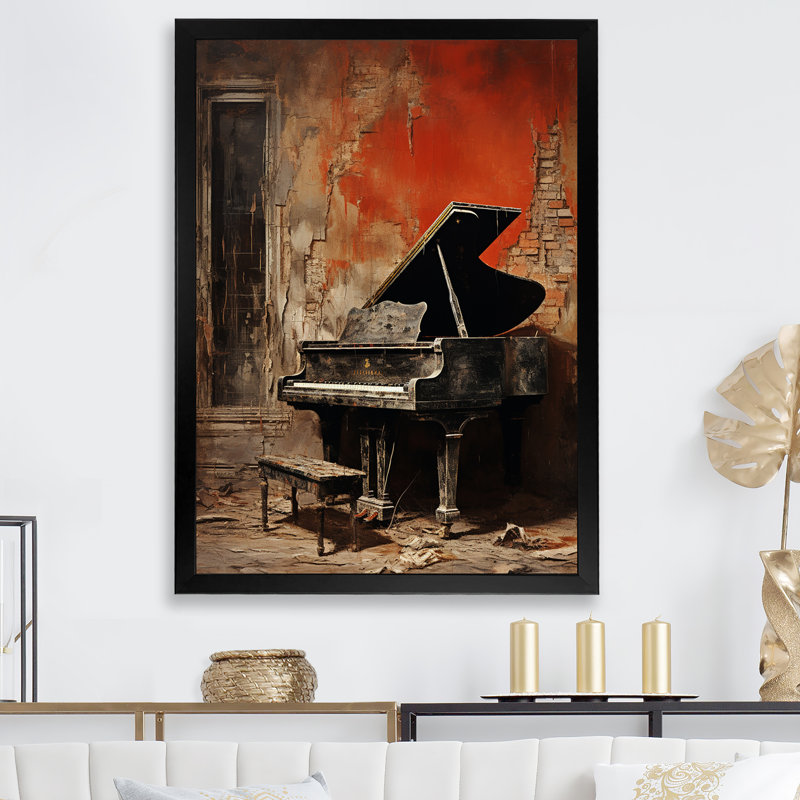 Vintage Piano Timeless Tunes Black Framed Canvas Print