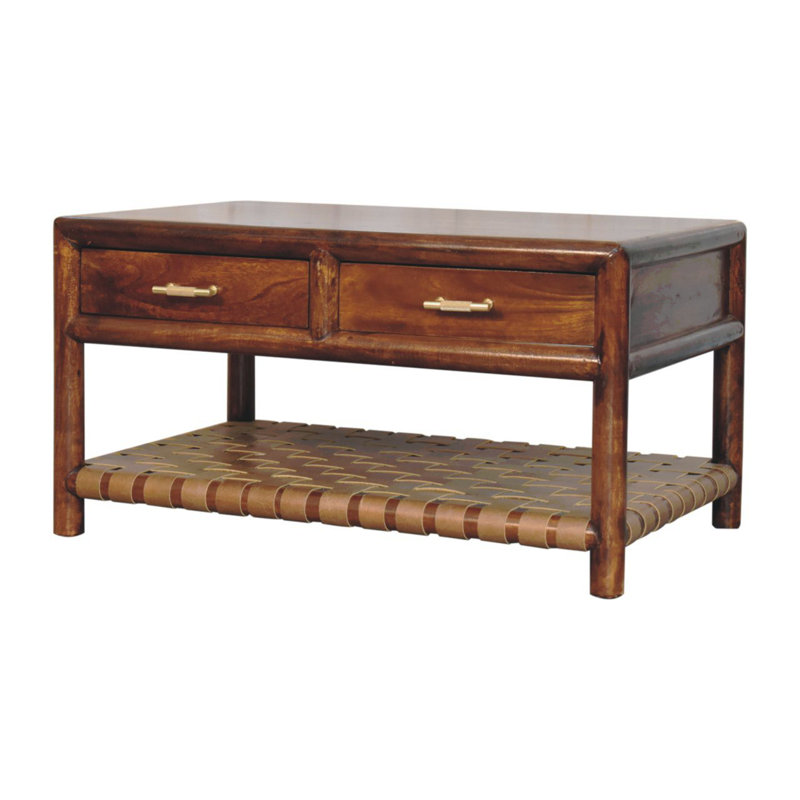 Console Regency tissée avec 4 tiroirs, fente ouverte, brun