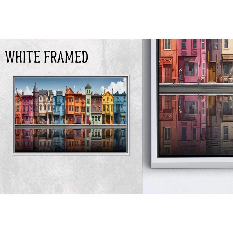 «Vibrant Colorful Cityscape», reproduction d'art sur toile encadrée moderne, 1P, H: 11,9 po x l: 15,8 po