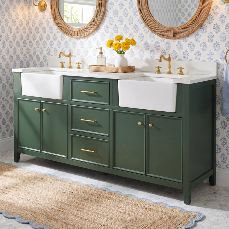 Aisa 72" Double Bathroom Vanity, Evergreen/Brushed Gold
