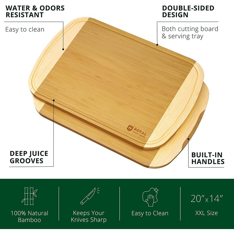 ROYAL CRAFT WOOD Bamboo Cutting Boards for Kitchen, Wood Chopping Boards  with Juice Groove, Two Tone Bamboo (Light and Dark)