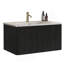 Meuble-lavabo flottant rayé en chêne noir brossé de 30 po avec lavabo en céramique blanche, meuble-lavabo pour salle de bain moderne, lavabo une pièce sans drain, pré-assemblé-368421812-368421811