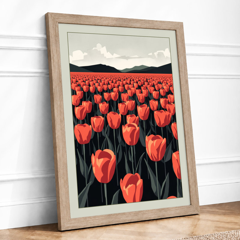 Red Tulips At Dusk Botanical - Print, Oak, A3 - 42.0 x 29.7 cm