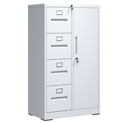 Vertical Steel Filing Cabinet In White With Lock And 4 Drawers - Construction, Peaceful Work Environment, Easy Assembly