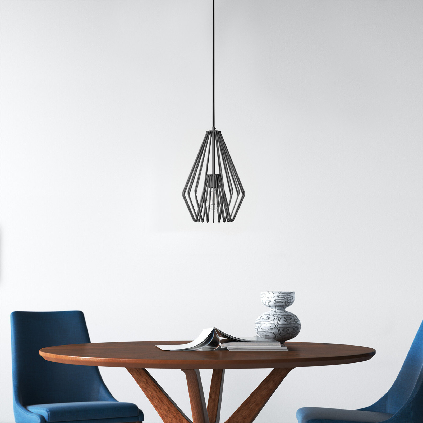 Frankie Single Light Metal Dimmable Pendant, 15.75" H x 9.25" W x 9.25" D, Matte Black