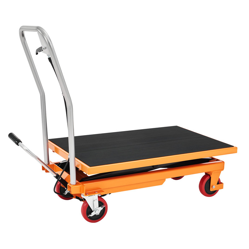 Chariot élévateur hydraulique, capacité de levage de 28 lb, capacité de 550 lb, table élévatrice à ciseaux simple avec 4 roues et coussin antidérapant, table élévatrice hydraulique pour la manipulation des matériaux, jaune