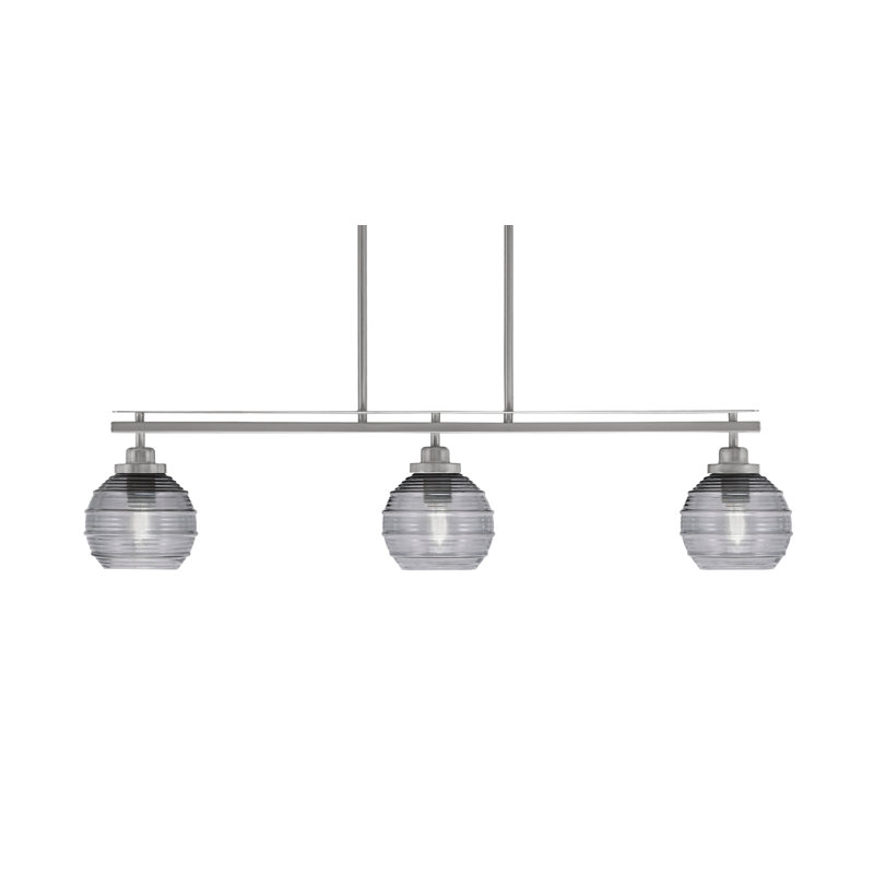 Odyssey 3 Light Island Light Shown With Glass, 8.25" H x 38" W x 6" D, Smoke Ribbed, Brushed Nickel