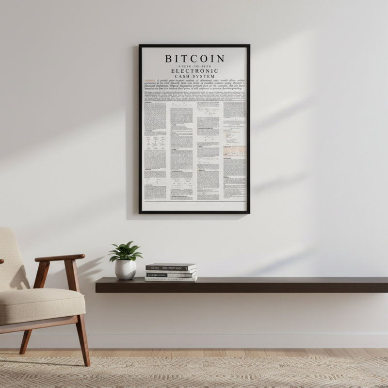 Bitcoin Whitepaper Crystal Porcelain Wall Art, 12x18 Inch Aluminum Frame, Gold