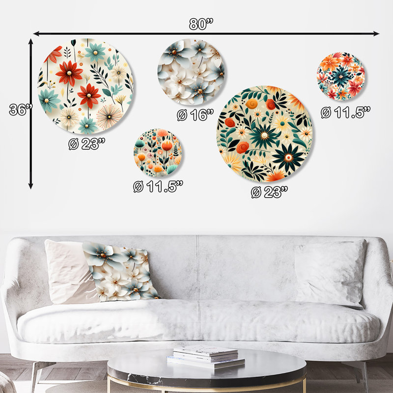 Adelle - ensemble d'art mural floral rond 5 pièces