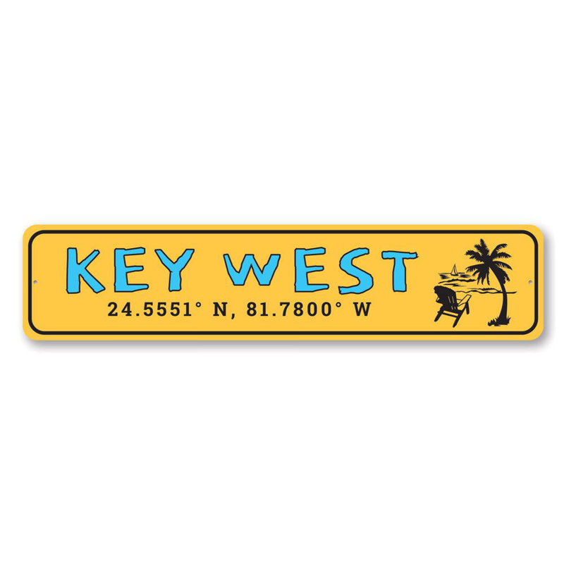 Enseigne en aluminium coordonnée Key West Florida, H 4 po x l 18 po x P 0,04 po