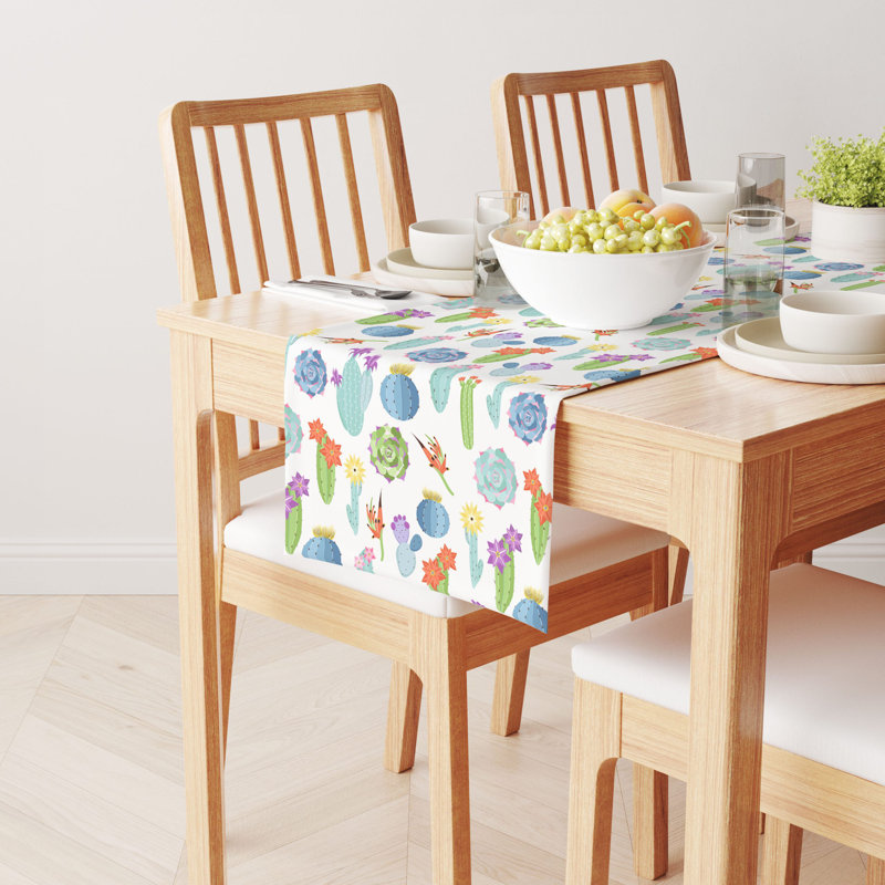 Rectangular Floral Cotton Twill Table Runner, 90" x 16"