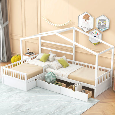 Lit plateforme simple avec trois tiroirs de rangement, blanc