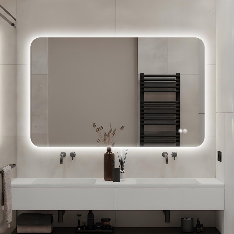 Tri-Color Temperature Adjustable Brightness Tempered Glass Bathroom Mirror, Defogging,  UR And LTL Approved, 48" x 30" 