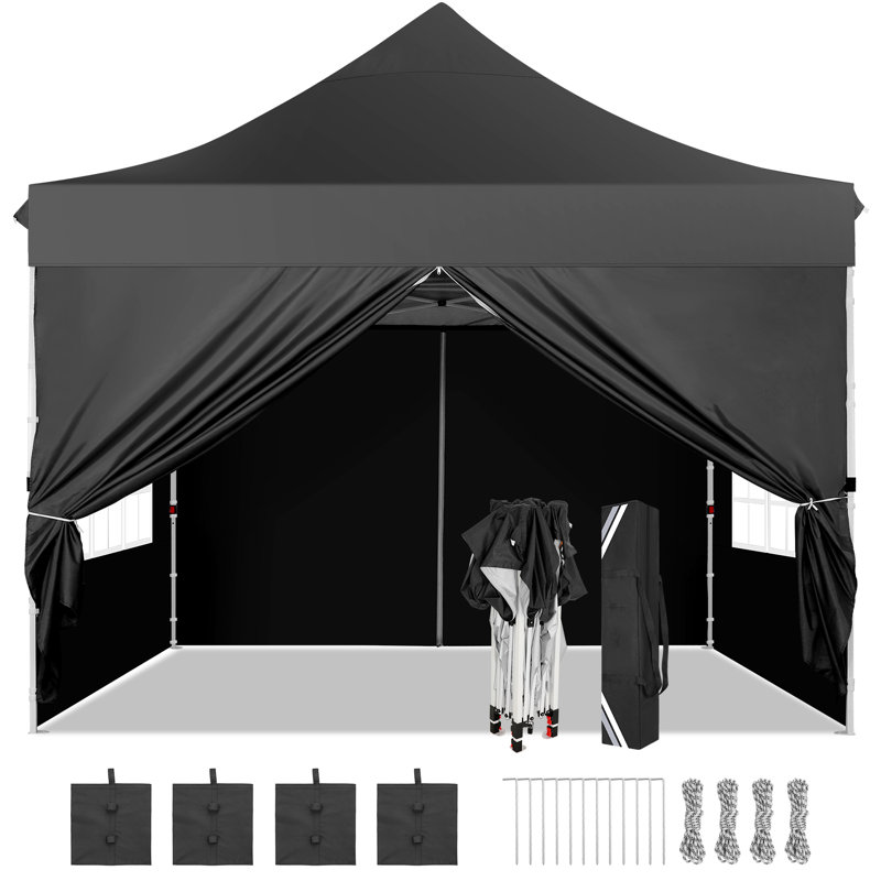 10x10 Pop Up Canopy with 4 Sidewalls, Black
