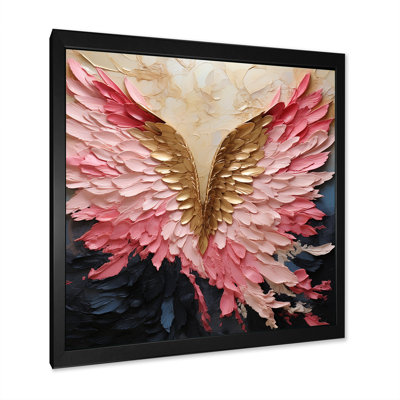 Pink And Gold Angel Wings - Abstract Spirals Framed Canvas Print Wall Art